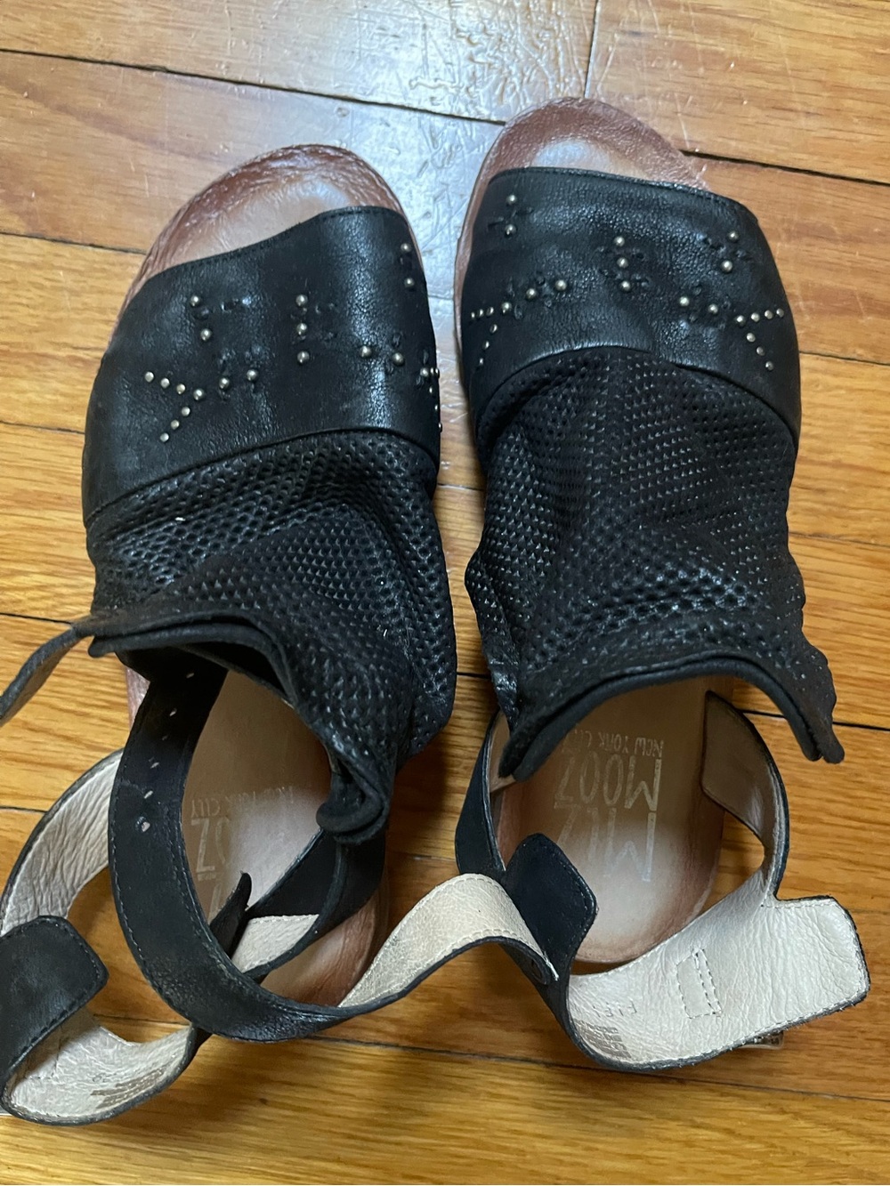 Miz Mooz Black Studded Mesh Open-Toe Sandals